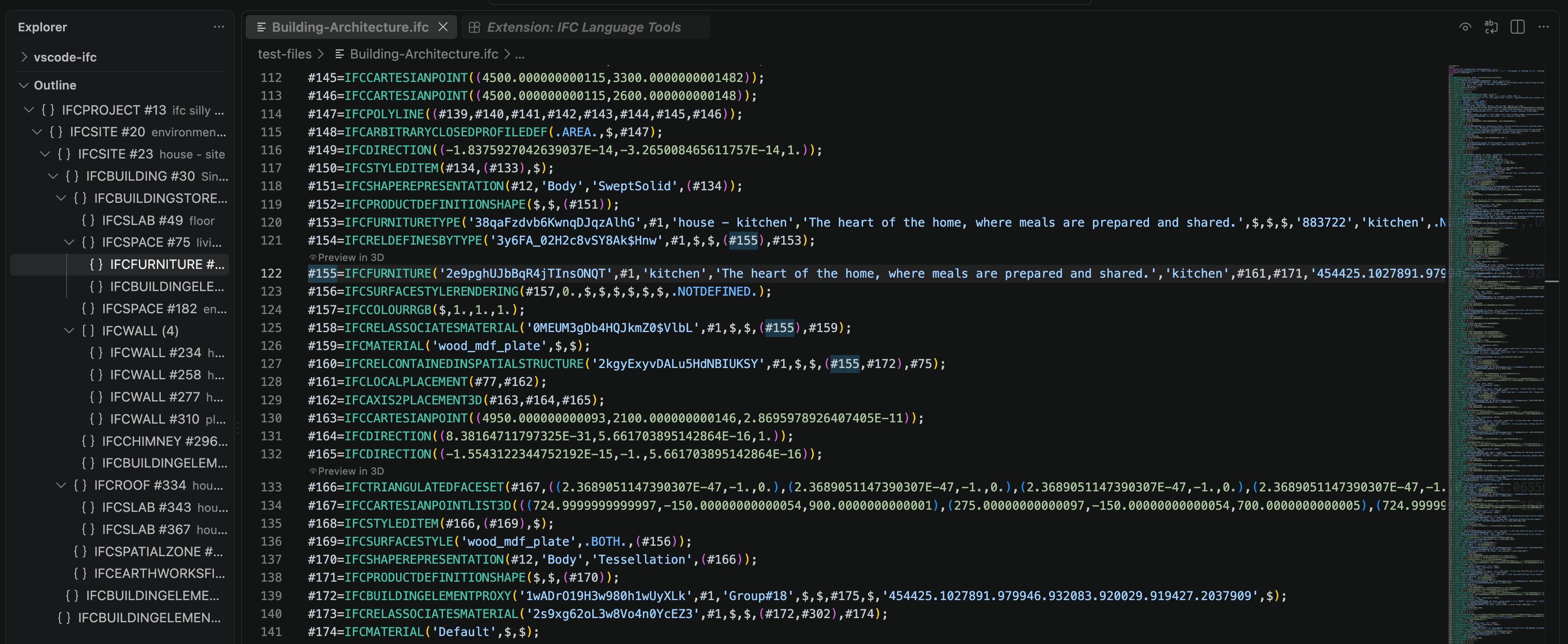 IFC spatial hierarchy in VS Code Outline