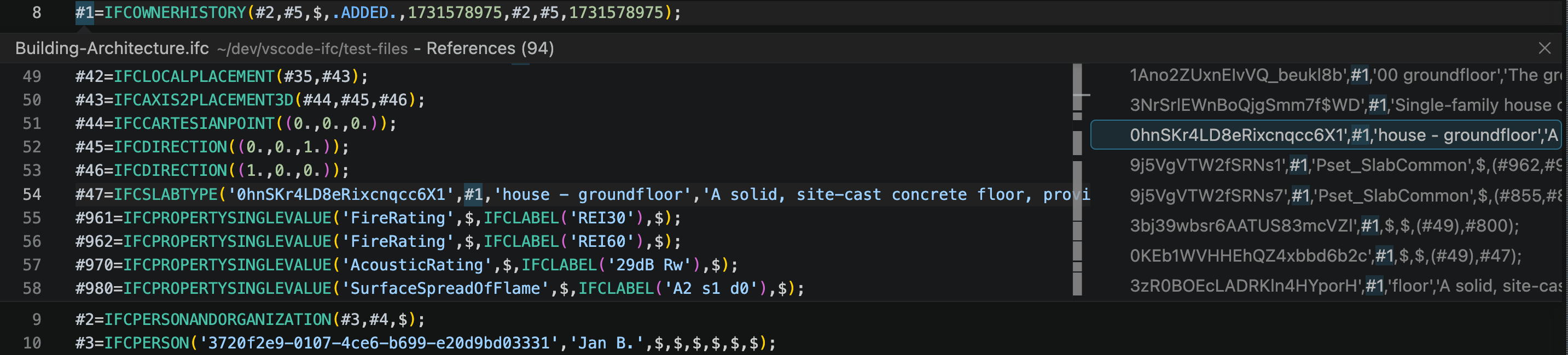Find references for a STEP identifier