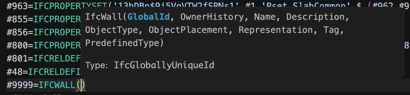 Signature help inside an IFC entity argument list